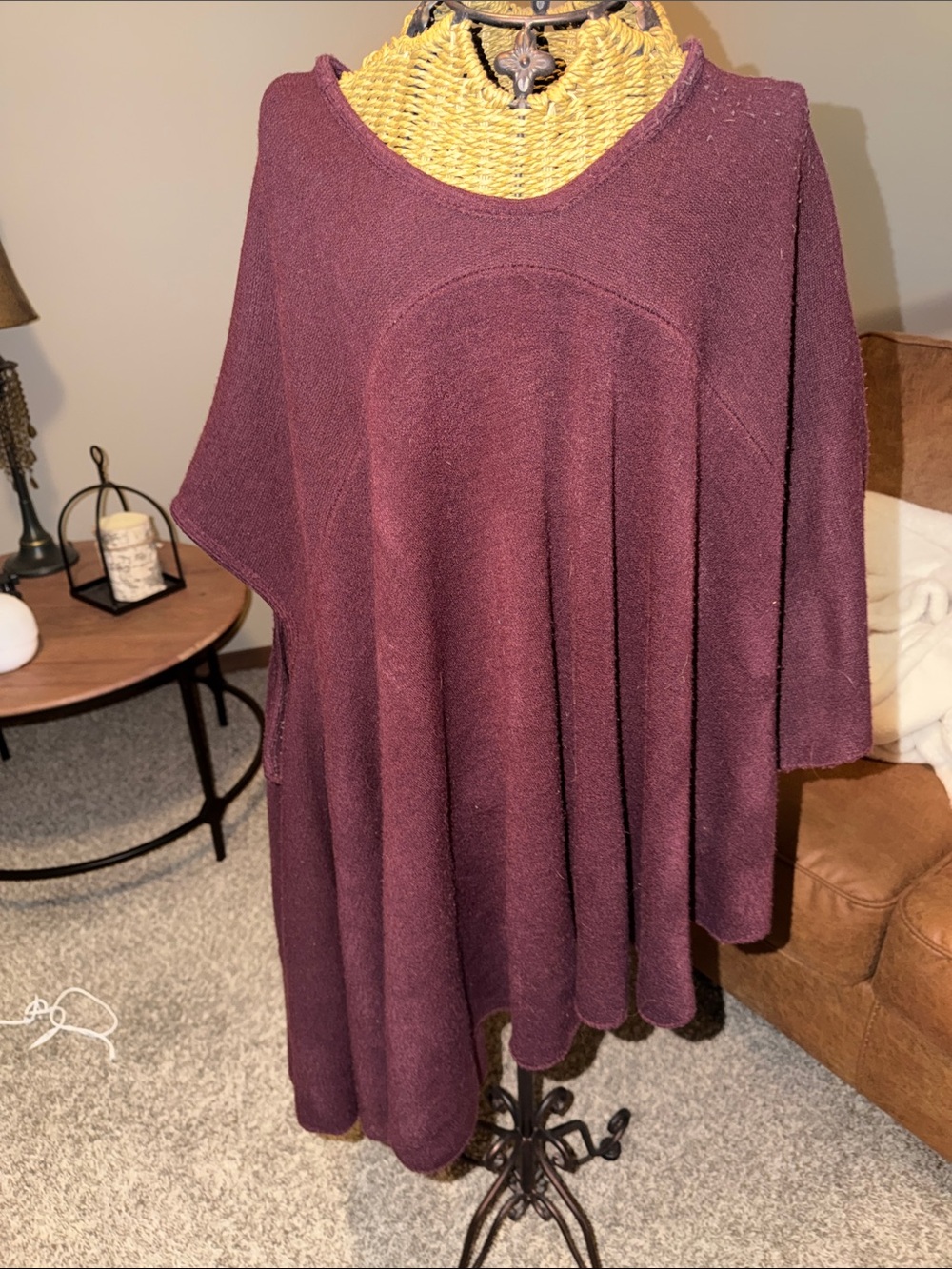 Women's Plum Knit Poncho Sweater